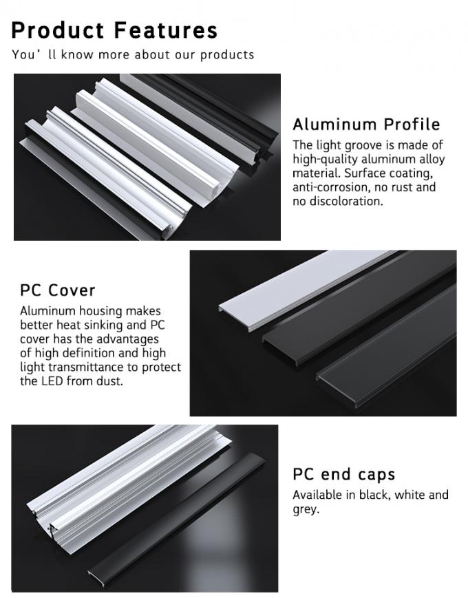 Extruded Aluminum Black LED Strip Light Channel Surface Mounting OEM ODM