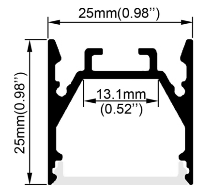 Square Aluminium Channel For LED Strip Lighting 25mm x 25mm Dimension