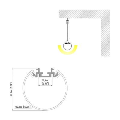 60mm PC Milky Cover Extrusion Suspended Led Aluminum Profile For Ceiling Lighting