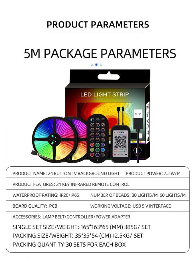 USB 5V Smart LED Strip Lights 5050 RGB Color For TV Background CE ...